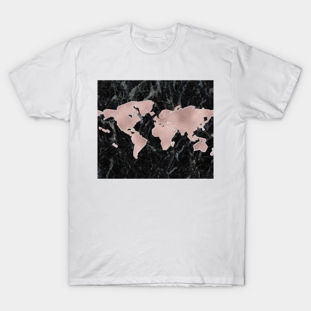 Wanderlust marble - rose gold and striking black T-Shirt by marbleco